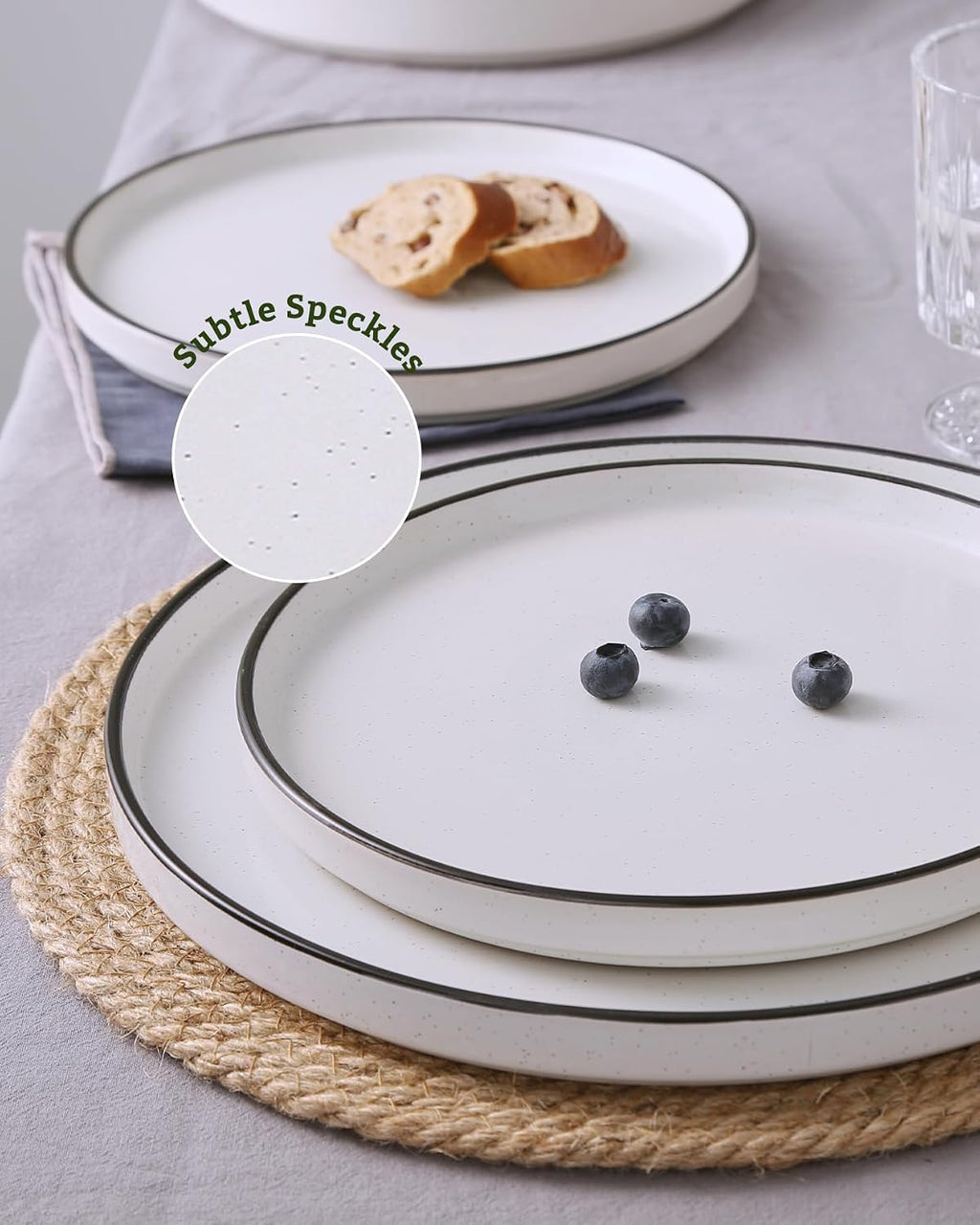 Famiware Nebula Plates and Bowls Set, 24 Pieces Dinnerware Sets, Dishes Set for 8, White with Black Rim