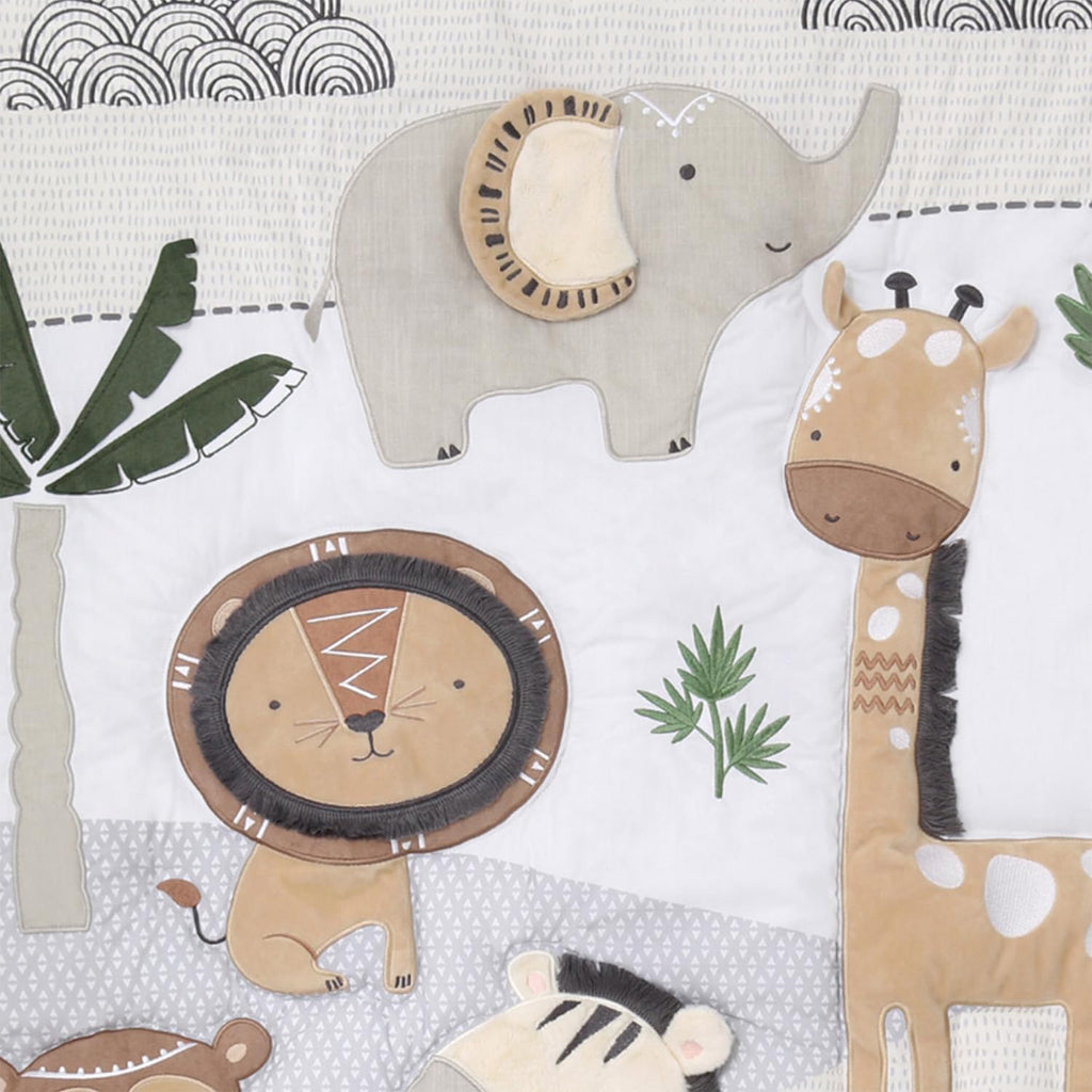 The Peanutshell 4 Piece Organic Cotton Baby Crib Bedding Set for Boys & Girls - Newborn, Infant & Toddler Nursery Bed Set Decor with Two Crib Sheets, Dust Ruffle Comforter - Safari Serenity