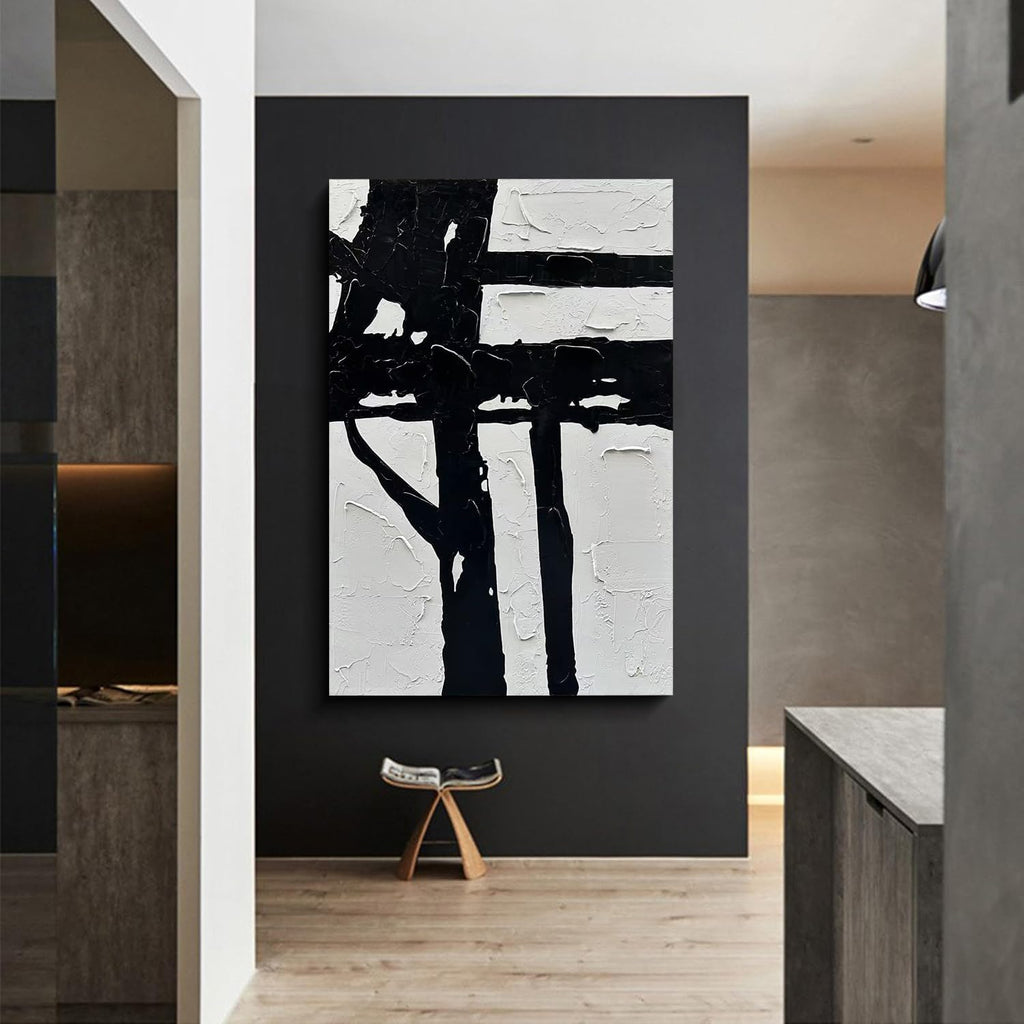 NANKAI Hand-Painted Black And White Abstract Wall Art Contemporary Minimalist Oil Painting Art 45x30 inch Large Painting Art For Home Walls Living Room Hallway Wall Decoration
