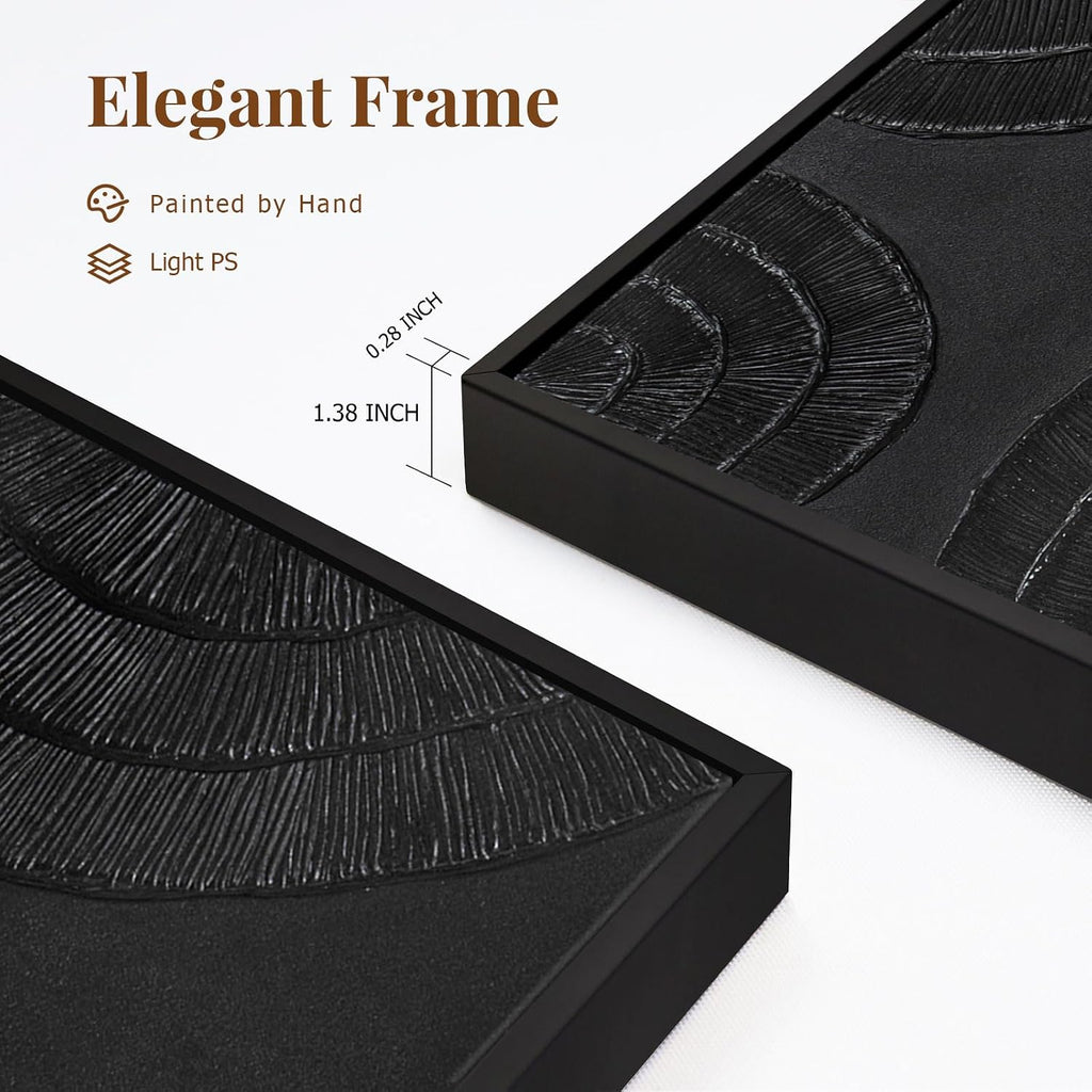 Textured 3D Abstract Hand-Painted Wall Art Large Black Thick Texture Minimalist Wall Art - 3D Contemporary Dimensional Home Office Living Room Modern Wall Decor Framed - 24'x36'