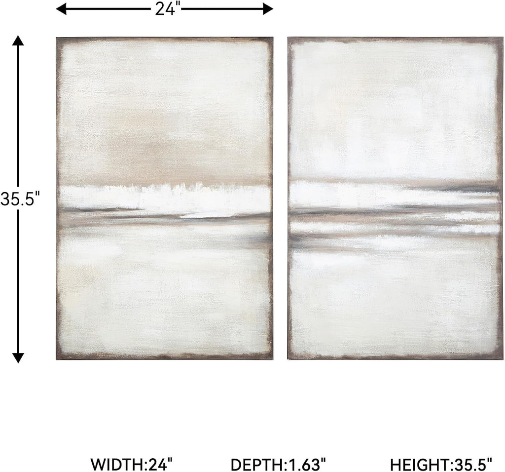 Signature Design by Ashley Brockdunn Modern Rectangular Abstract Hand-painted Wrapped Canvas Wall Art 24 x 36 Inches, Set of 2, Beige & Light Brown