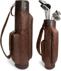 Leather Golf Bag with Top Divider & Shoulder Strap, Vintage Club Golf Cart Bags for Men & Women, Carry Sunday Silencer Stand Bag, Mens Travel Walking Cases, Hard Case Light Weight