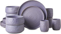 Stone by Mercer Project SHOSAI 16-Piece Stoneware Dinnerware Set, Plates and Bowls Set, Modern Dishware set fo 4, Lavender