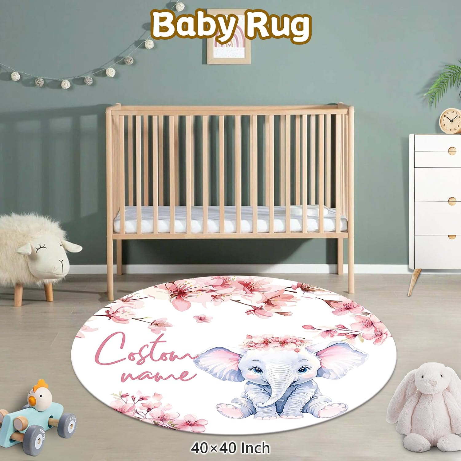 Terwex Personalized Baby Bedding Set, 5 Pcs Custom Name Bedding for Girls Boys - Nursery Bedding for Crib, Soft Toddler Bedding Sets for Infant Customized Gifts, Flower Elephant