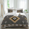 Prime Leader Grey Tribal Geometric Duvet Cover Set Queen Size 4 Pieces Vintage Boho Native Abstract Bedding Set with Zipper Closure, 1 Comforter Cover 90x92 Inches 1 Flat Sheet & 2 Pillow Cases