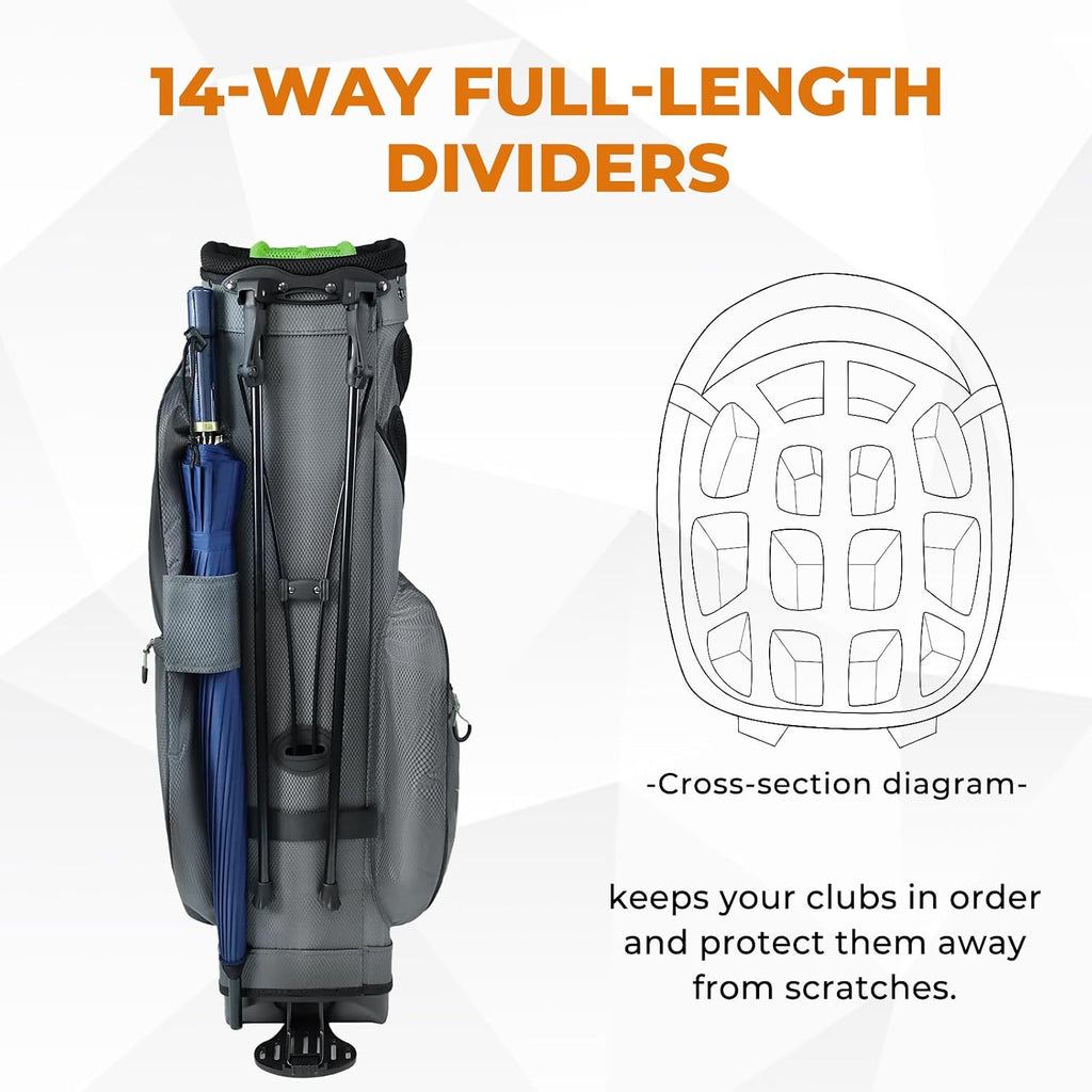 uniHimal 14 Way Dividers Golf Stand Bag Lightweight, Golf Bag for Men Women with Multiple Pockets, Dual Strap and Rain Cover Hood