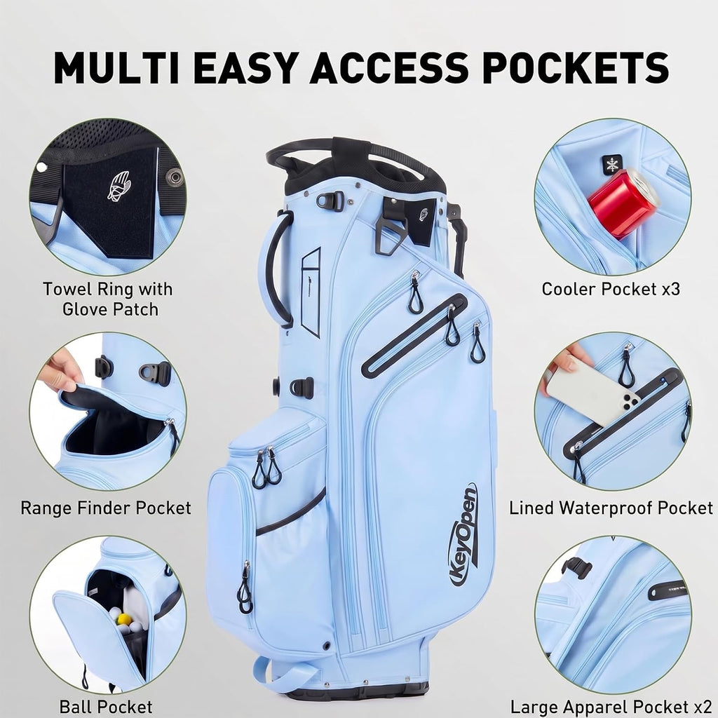 Lightweight Golf Stand Bag, 14 Way Golf Bags with Full Length Dividers for Men Women, Encrypted 900D Weather-Proof Club Carry Bag with Ergonomic Dual Strap, Cooler Pockets, 9 Pockets