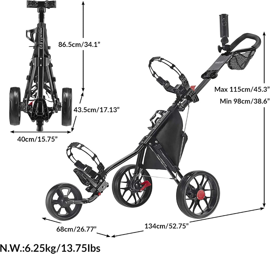 Caddytek Golf CaddyLite 11.5 V3 Superlite Deluxe Push Cart