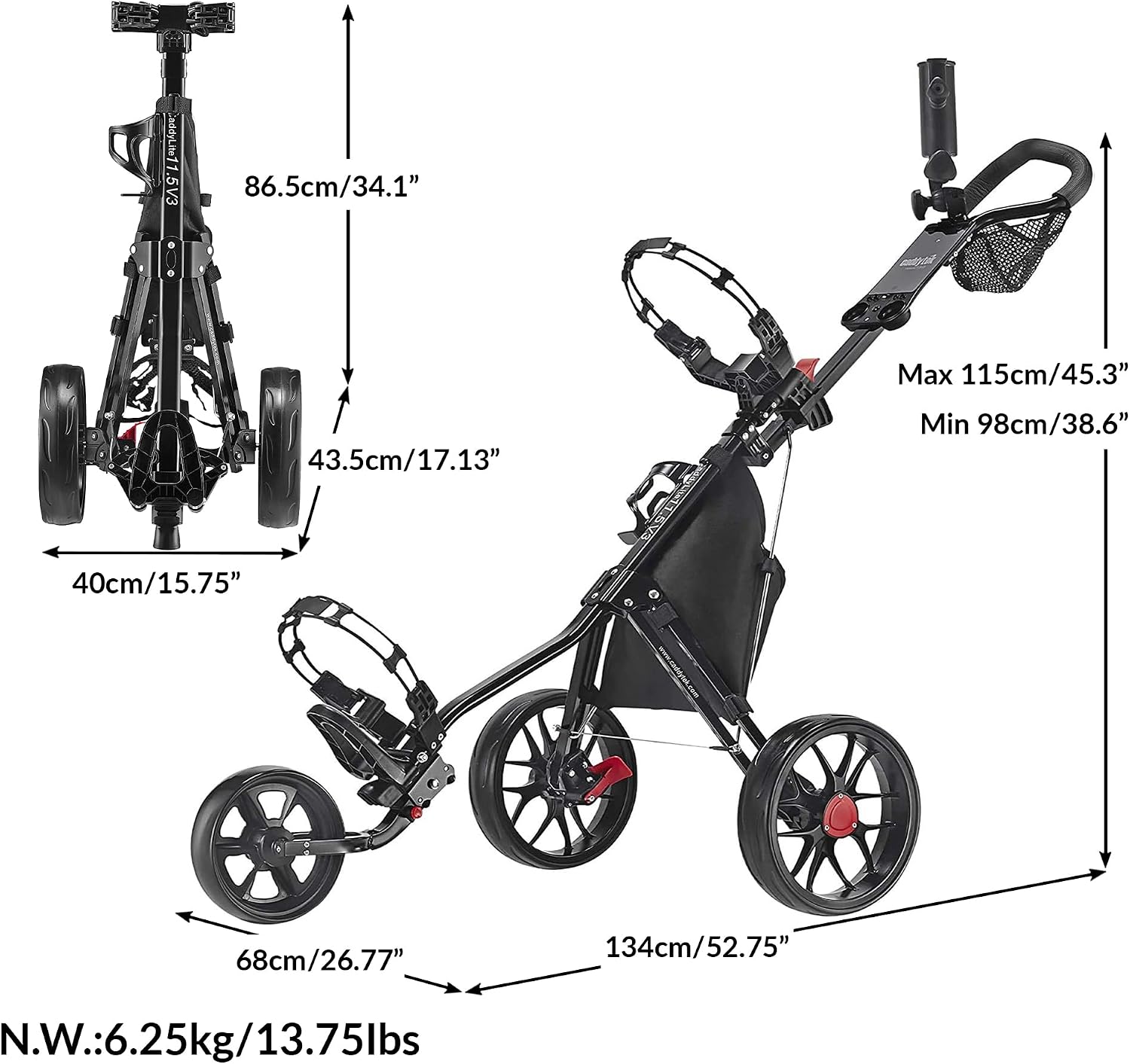 Caddytek Golf CaddyLite 11.5 V3 Superlite Deluxe Push Cart