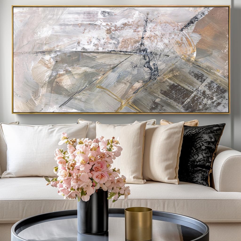 Wall Art Abstract Canvas Painting Gray Fantasy Wall Decor Fluid Ink Modern Artwork for Living Room Bedroom Dining Room Home Office Decor 30'x60' with Framed
