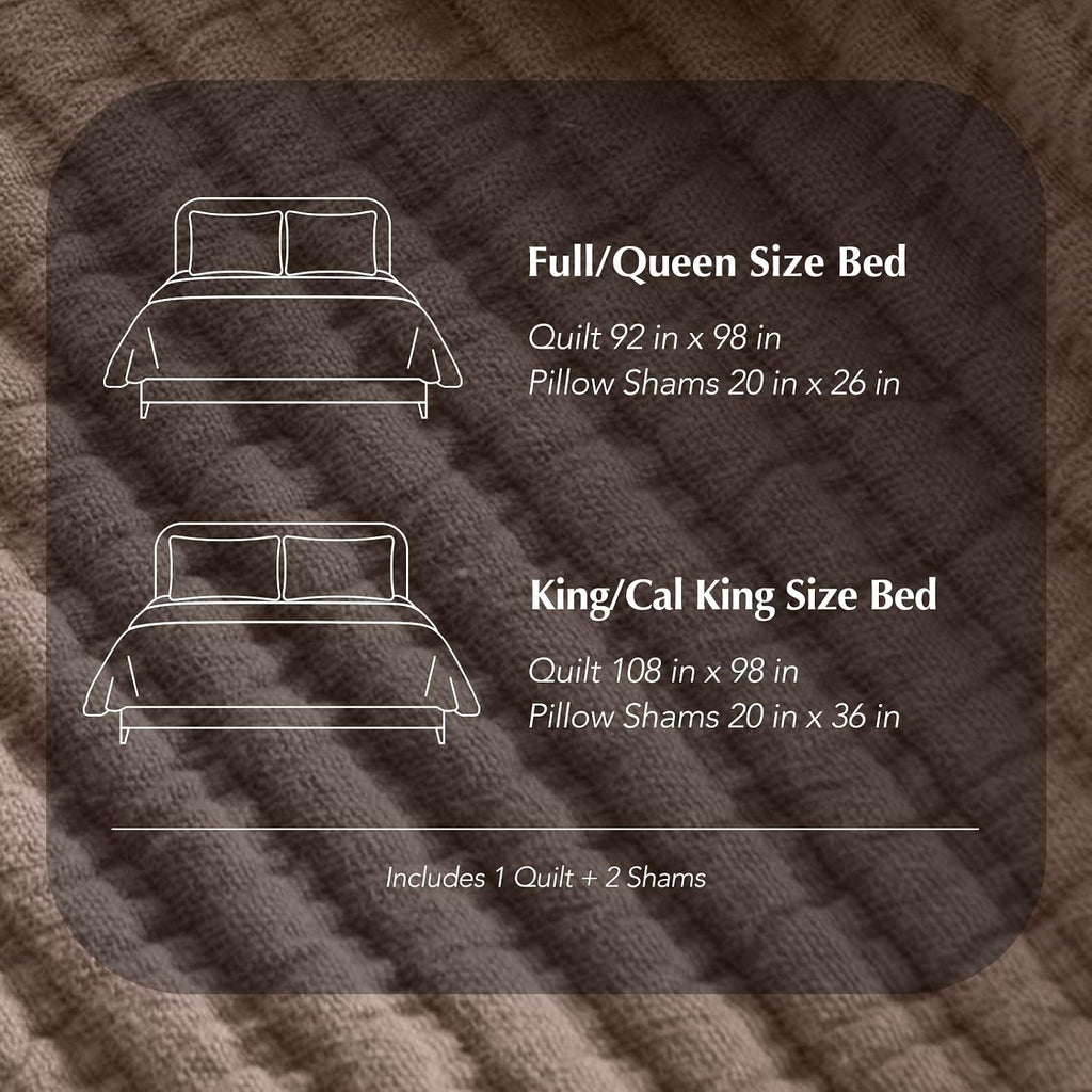 EVERGRACEHOME Cotton Coverlet Set King Size 3 Pieces, Lightweight Soft Ribbed Matelassé Bedspread Quilt Set, Cozy Oversized Quilted Bedding Set with 2 Pillow Shams for All Seasons, Mocha Brown