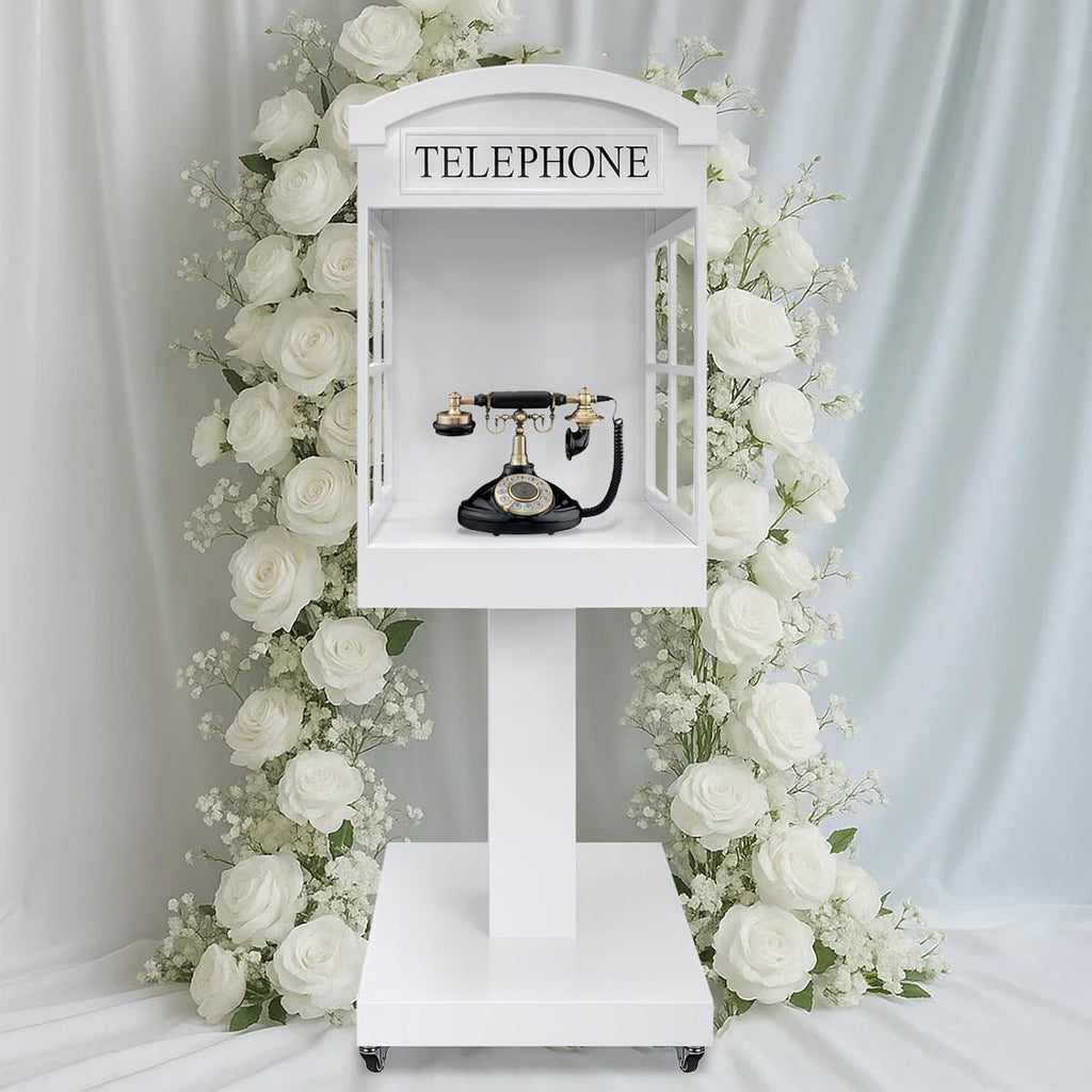 RDYMONKEY Audio Guest Book Stand Phone Booth for Wedding Party Leave a Message Video Phone Wedding Party Rentals Decoration Telephone Booth Box Audio Guestbook Stand White Recording Table