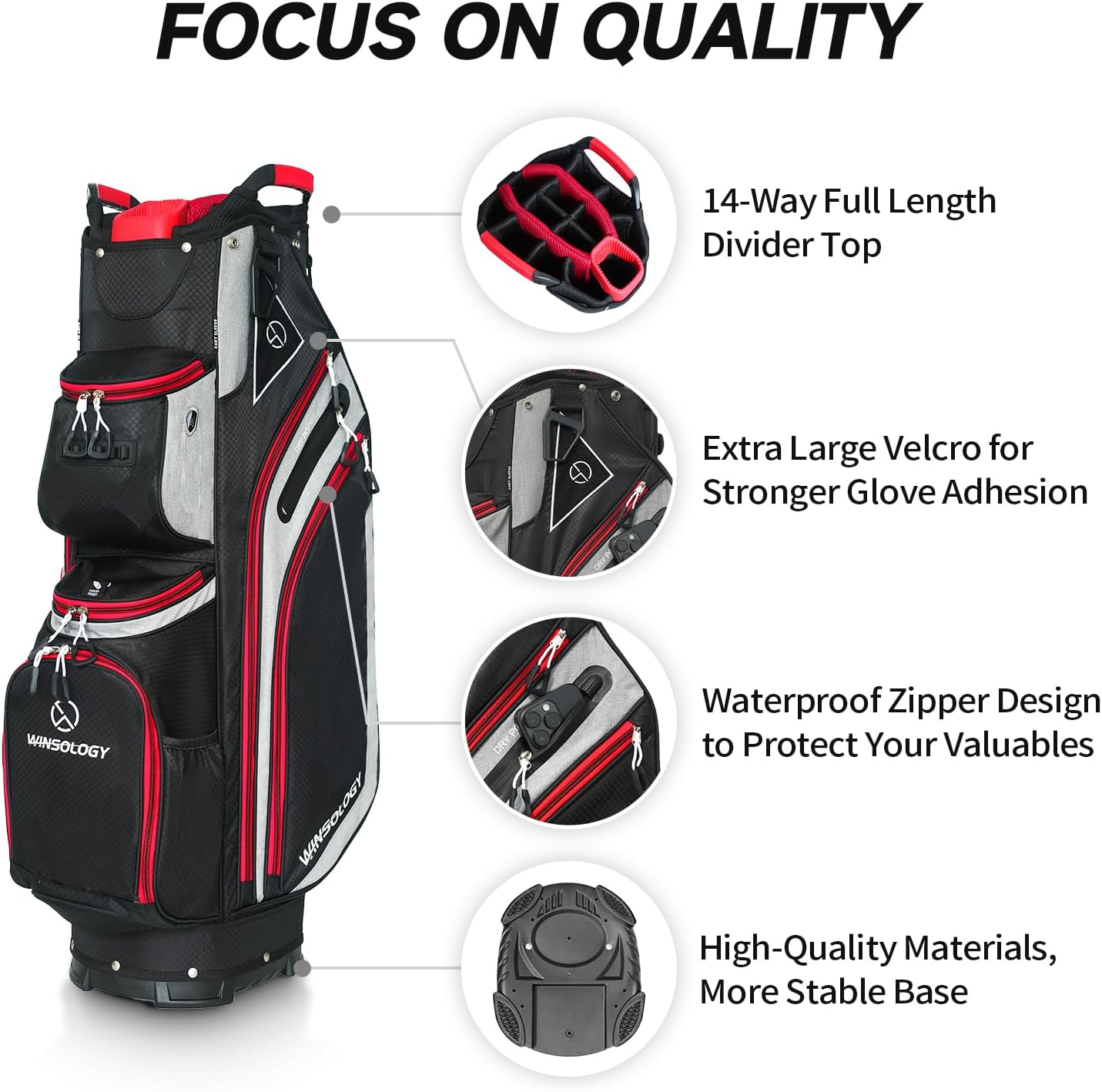 Max Lightweight Golf Cart Bag with Dual Handles and 14 Way Individual Full Length Dividers, Golf Club Bag with 11 Pockets, Large Putter Well, Double Strap Cooler for Men & Women