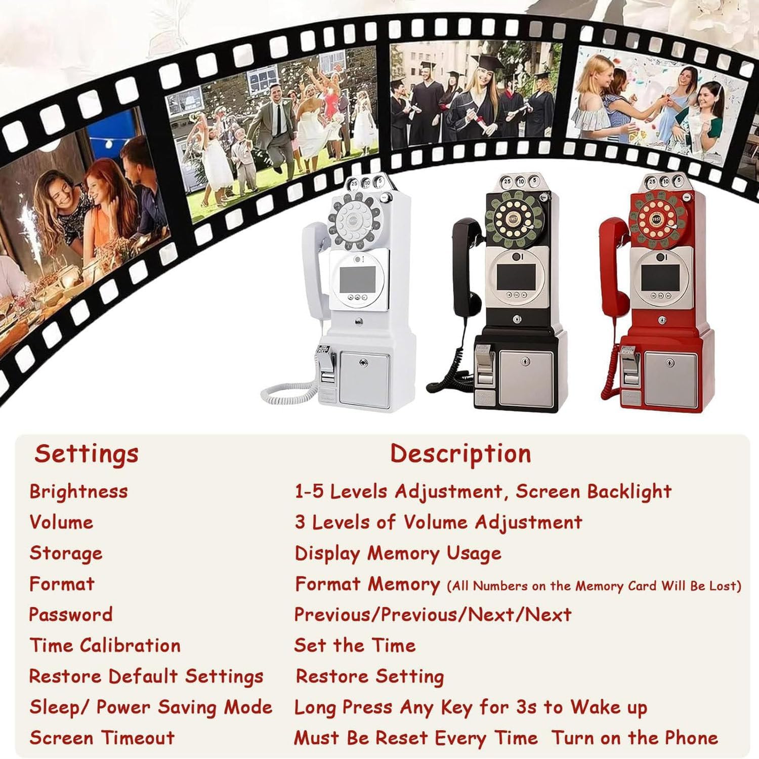 Video Audio Guest Book Wedding Phone, 1080P HD Video Audio Phone Guestbook, Preserve Your Special Occasions, for Wedding Bridal Shower, Birthday, Graduations, Baby Shower,Red-32G