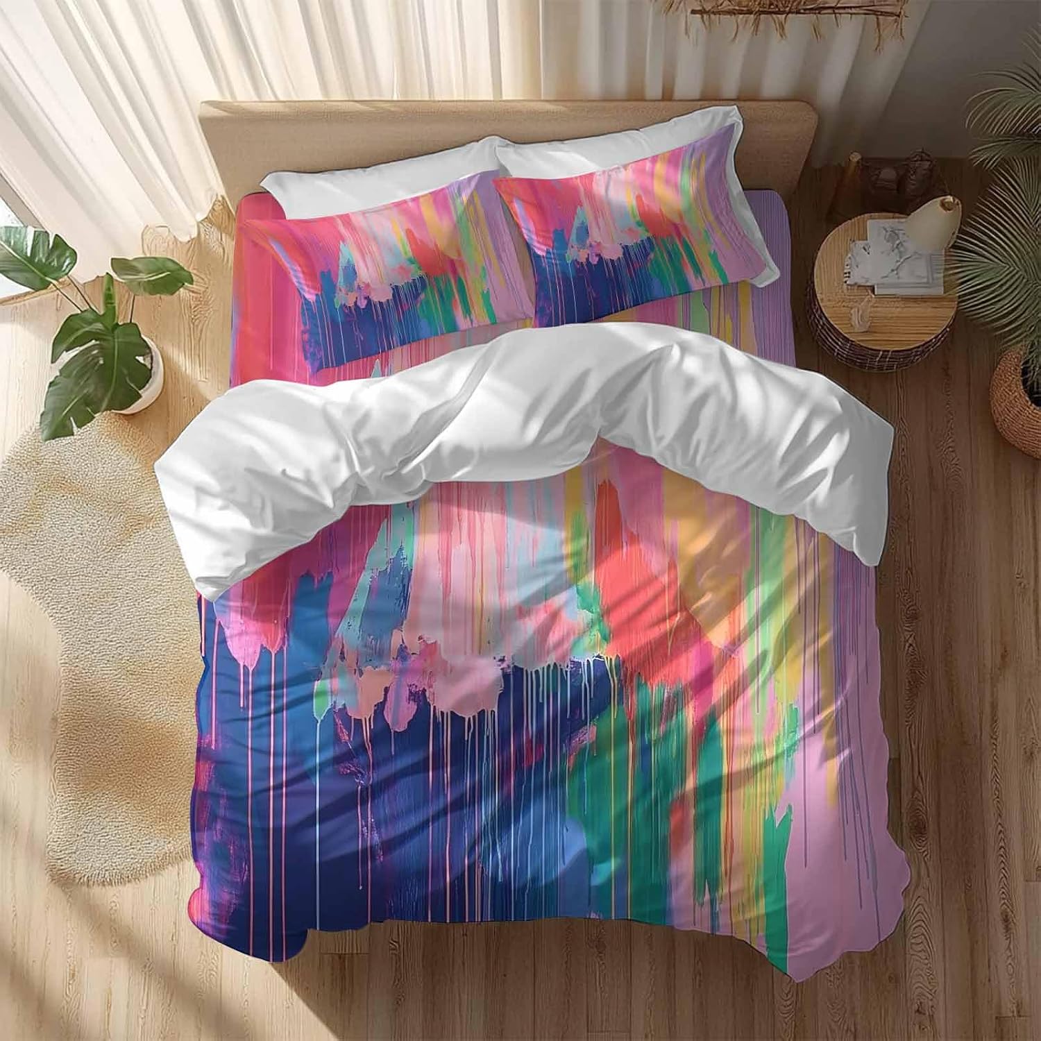 Prime Leader Colorful Abstract Duvet Cover Set Queen Size 4 Pieces Multicolor Fantasy Aesthetic Bedding Set with Zipper Closure, 1 Comforter Cover 90x92 Inches 1 Flat Sheet & 2 Pillow Cases