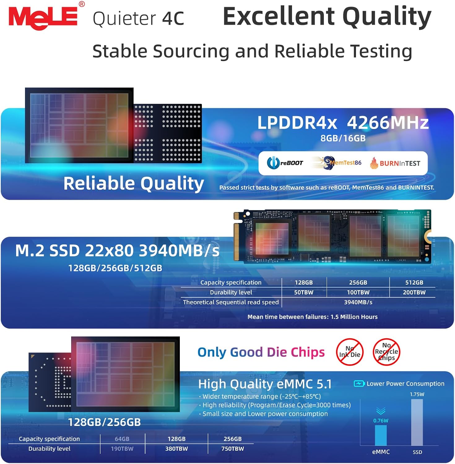 MeLE Mini PC Quieter 4C - 12th Gen N100, Fanless PC, 8GB Memory, 128GB Storage, 2.4/5G Wi-Fi, Full-Functional USB-C, 4K Triple Display Desktop on Home, Office, Education, Astrophotography