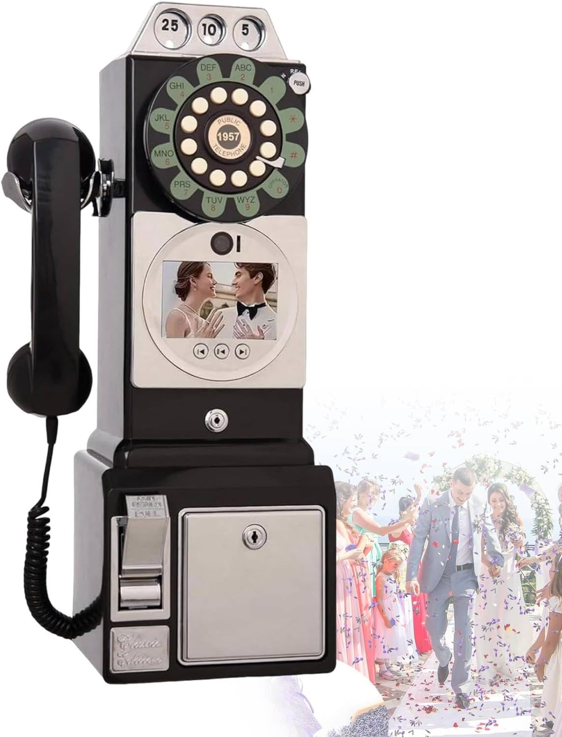 Wedding Video Guest Book, Audio Guest Book Wedding Phone, Retro Telephone Booth Style with HD Video Recording, 32GB Storage, Keepsake for Events(Black)