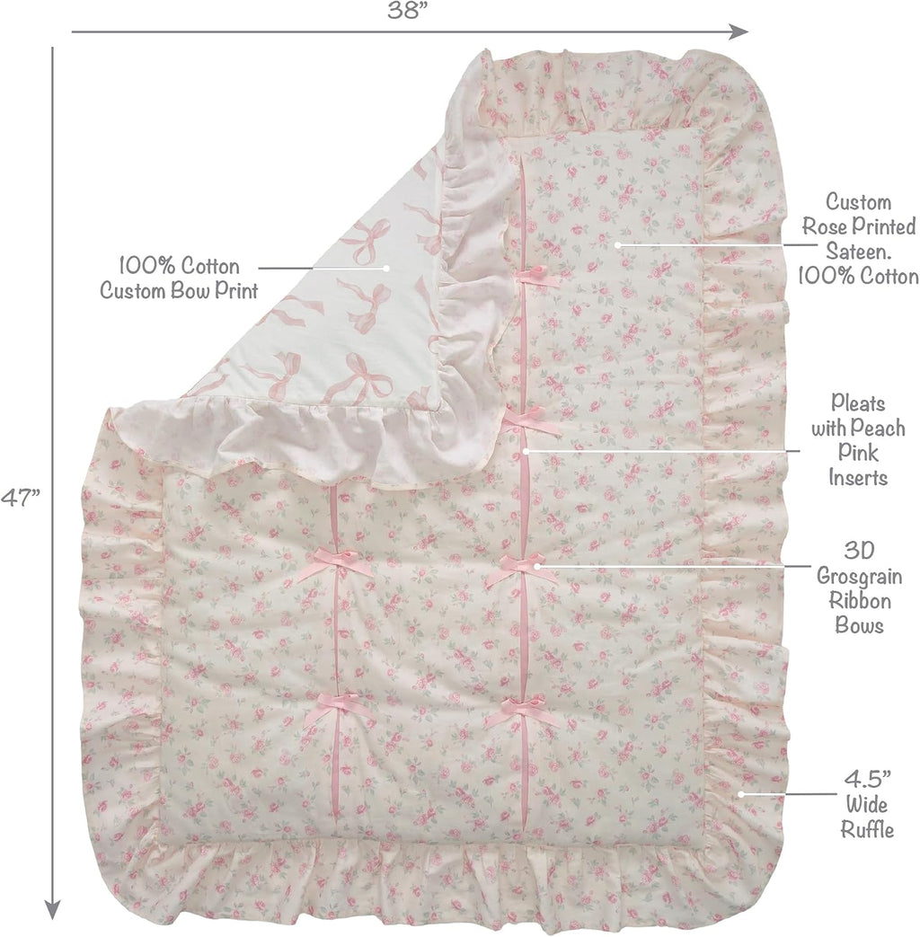 Lambs & Ivy Coquette Floral Pink Bows Aesthetic 3-Piece Baby Crib Bedding Set