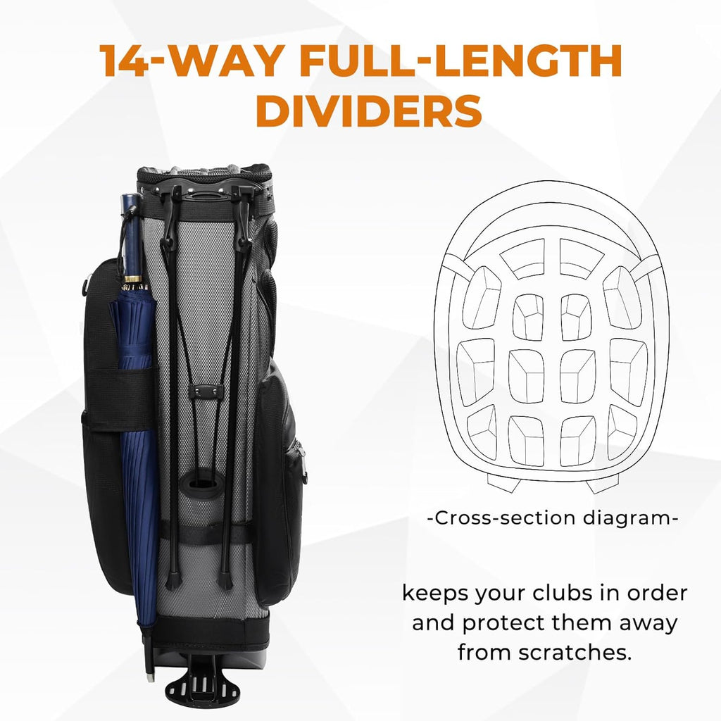 uniHimal 14 Way Dividers Golf Stand Bag Lightweight, Golf Bag for Men Women with Multiple Pockets, Dual Strap and Rain Cover Hood