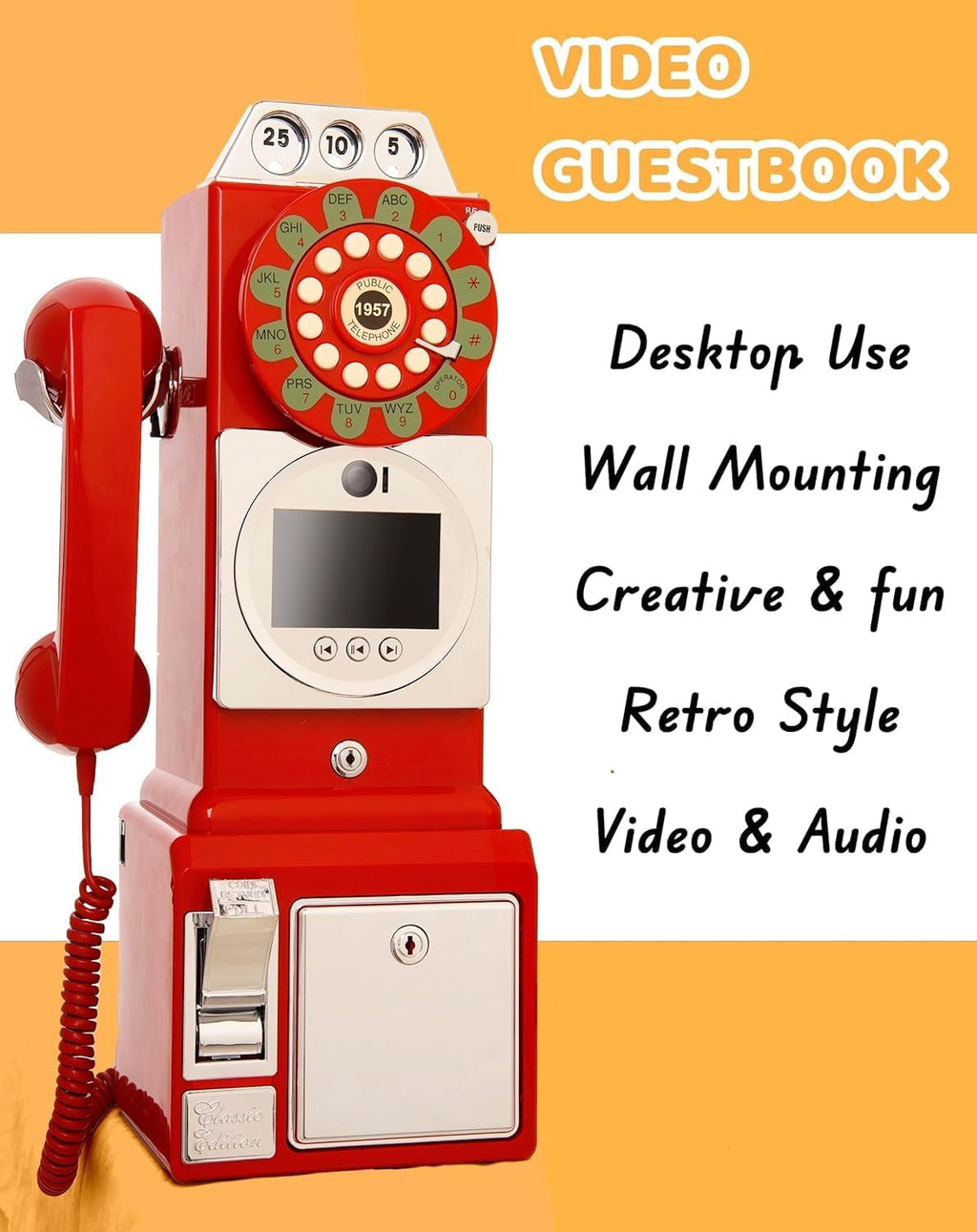 RetroVox Video & Audio Guest Book Wedding Phone Guestbook Creative Easy to Use & Fun Engagements Anniversaries Baby Showers Graduation (Victorian, 06 Bordeaux Red)