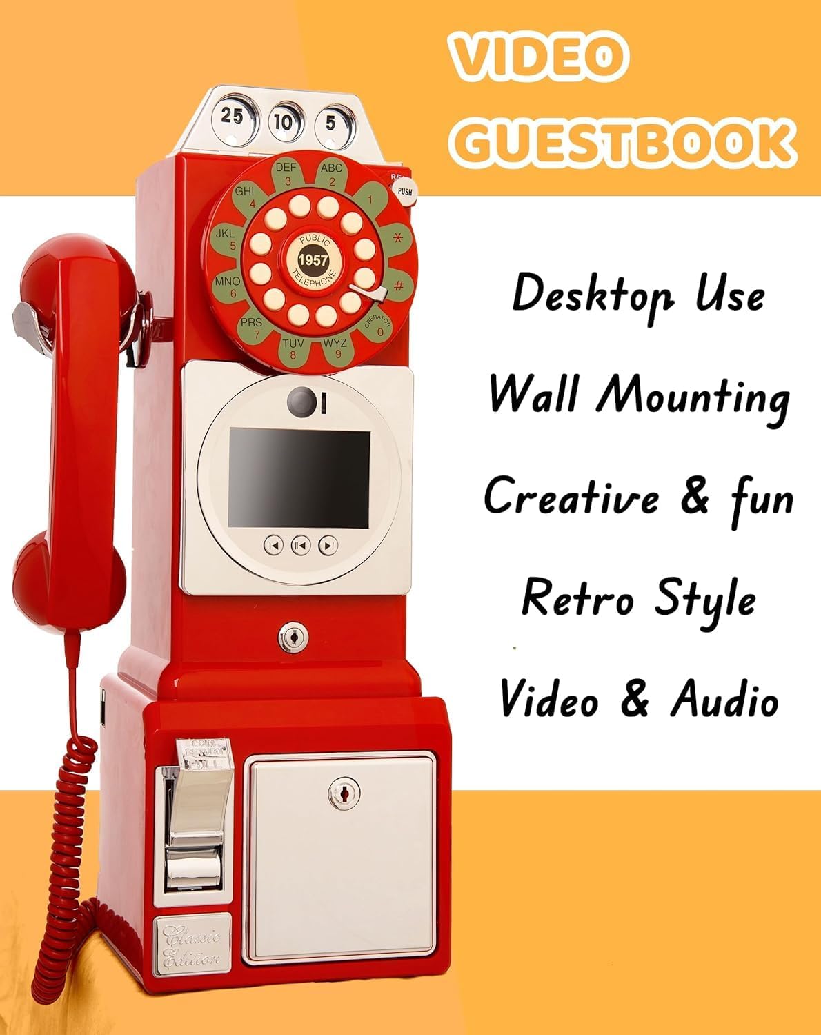 RetroVox Video & Audio Guest Book Wedding Phone Guestbook Creative Easy to Use & Fun Engagements Anniversaries Baby Showers Graduation (Victorian, 06 Bordeaux Red)