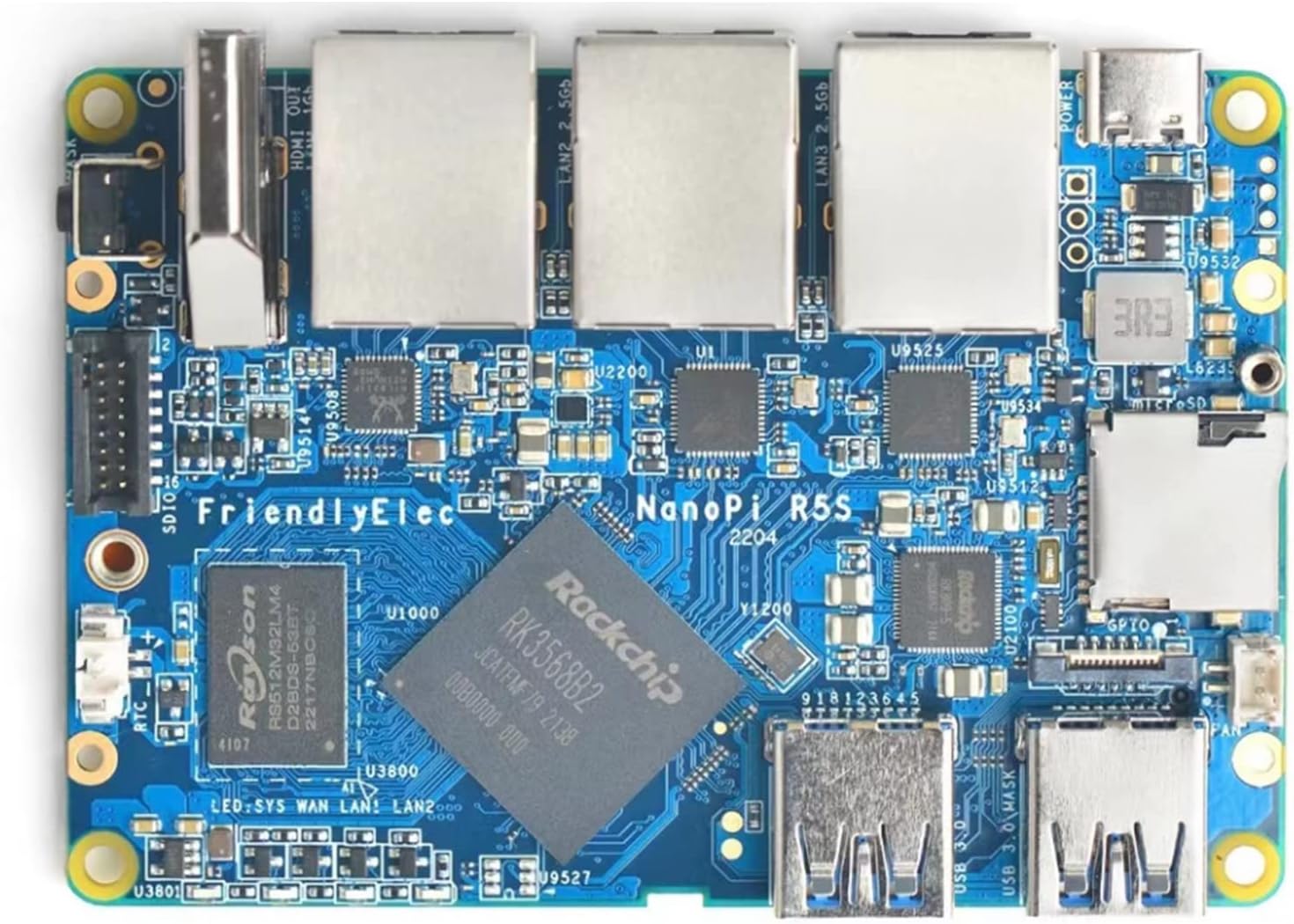 Nanopi R5S Router RK3568 Development Board OpenWRT A55 HDMI2.0 2.5G Gigabit Network Port Mini Router (4GB Mental case)