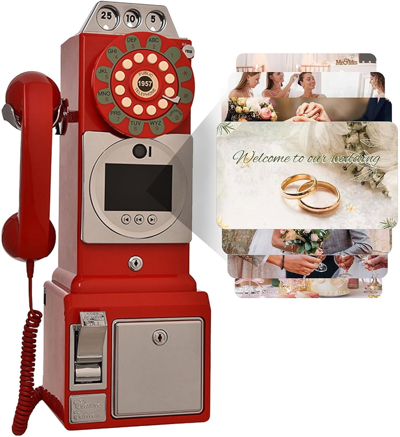 SHAHRYAR Audio Phone Guestbook, Unique Phone Voice Recorder, with 5000mah Battery Audio Guestbook Like Leaving A Voicemail Message, Preserve Your Special Occasions,Red