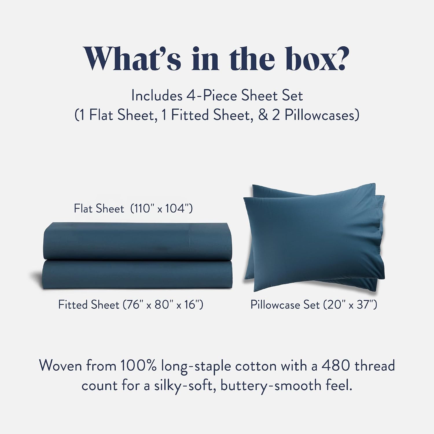 Brooklinen Luxury Sateen 4 Piece Sheet Set - 100% Cotton Sateen Sheets, Soft & Durable King Size Sheets Set in Abyss Blue, Oeko-TEX Certified Bedding Set, 1 Fitted Sheet, 1 Flat Sheet, 2 Pillowcases