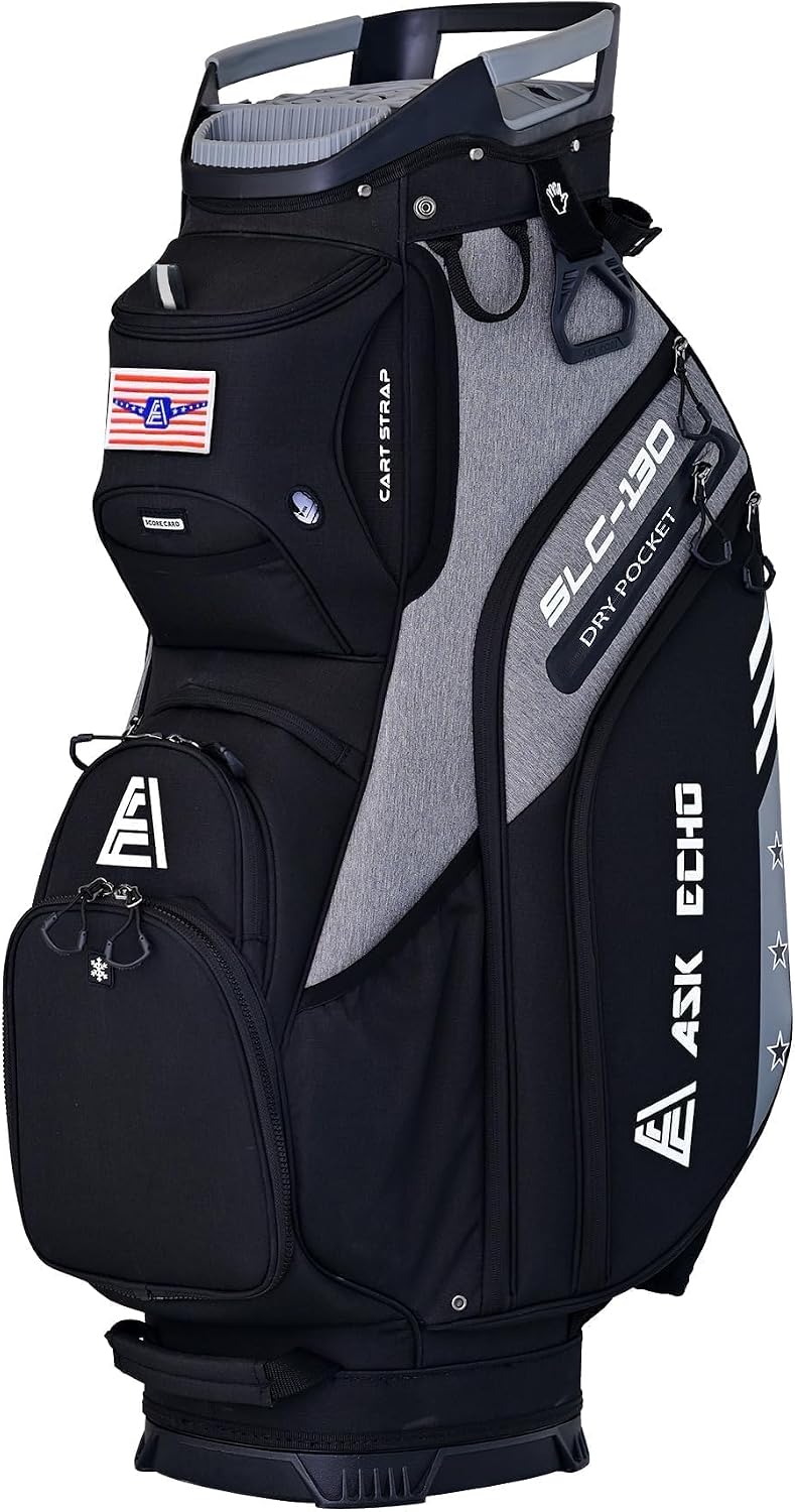 ASK ECHO Soundless 15-Divider Golf Cart Bag, Grip Locking Bottom with Rain Cover