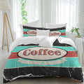 Coffee Duvet Cover Set Queen Size 4 Pieces Shabby Chic Blue Red Stripes Letter Print Casual Vintage Bedding Set with Zipper Closure, 1 Comforter Cover 90x92 Inches 1 Flat Sheet & 2 Pillow Cases