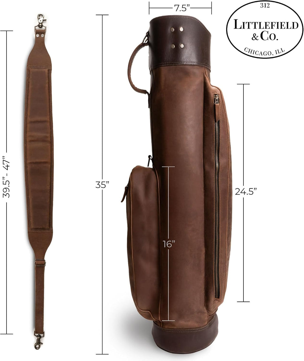 Leather Golf Bag with Top Divider & Shoulder Strap, Vintage Club Golf Cart Bags for Men & Women, Carry Sunday Silencer Stand Bag, Mens Travel Walking Cases, Hard Case Light Weight