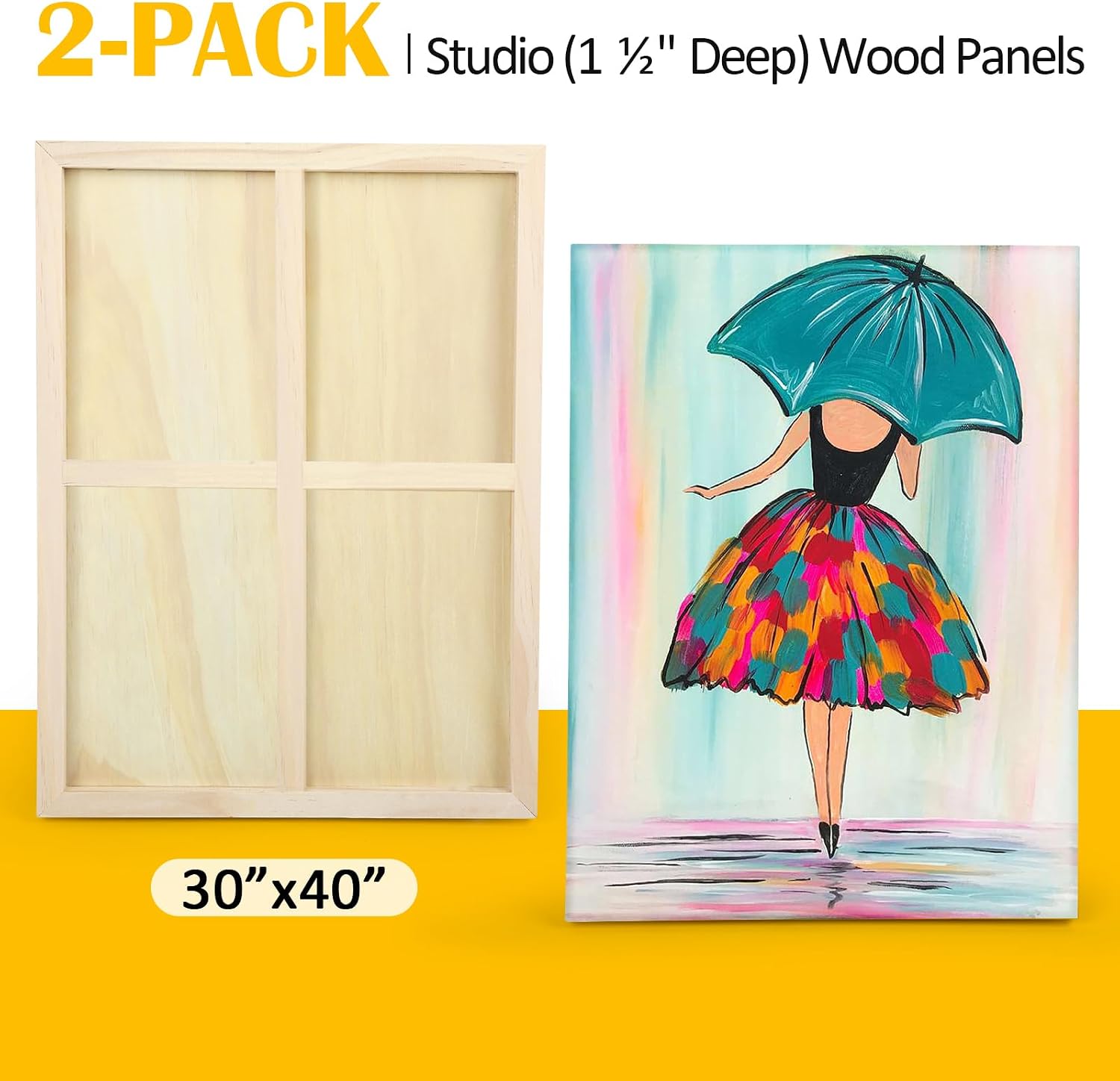 Falling in Art 2 Pack Unfinished Wooden Canvas Panels, 30x40 Gallery Birch Wood Panels Kit, 1 1/2' Deep Art Cradle Boards for Acrylic Painting, Pouring and Burning