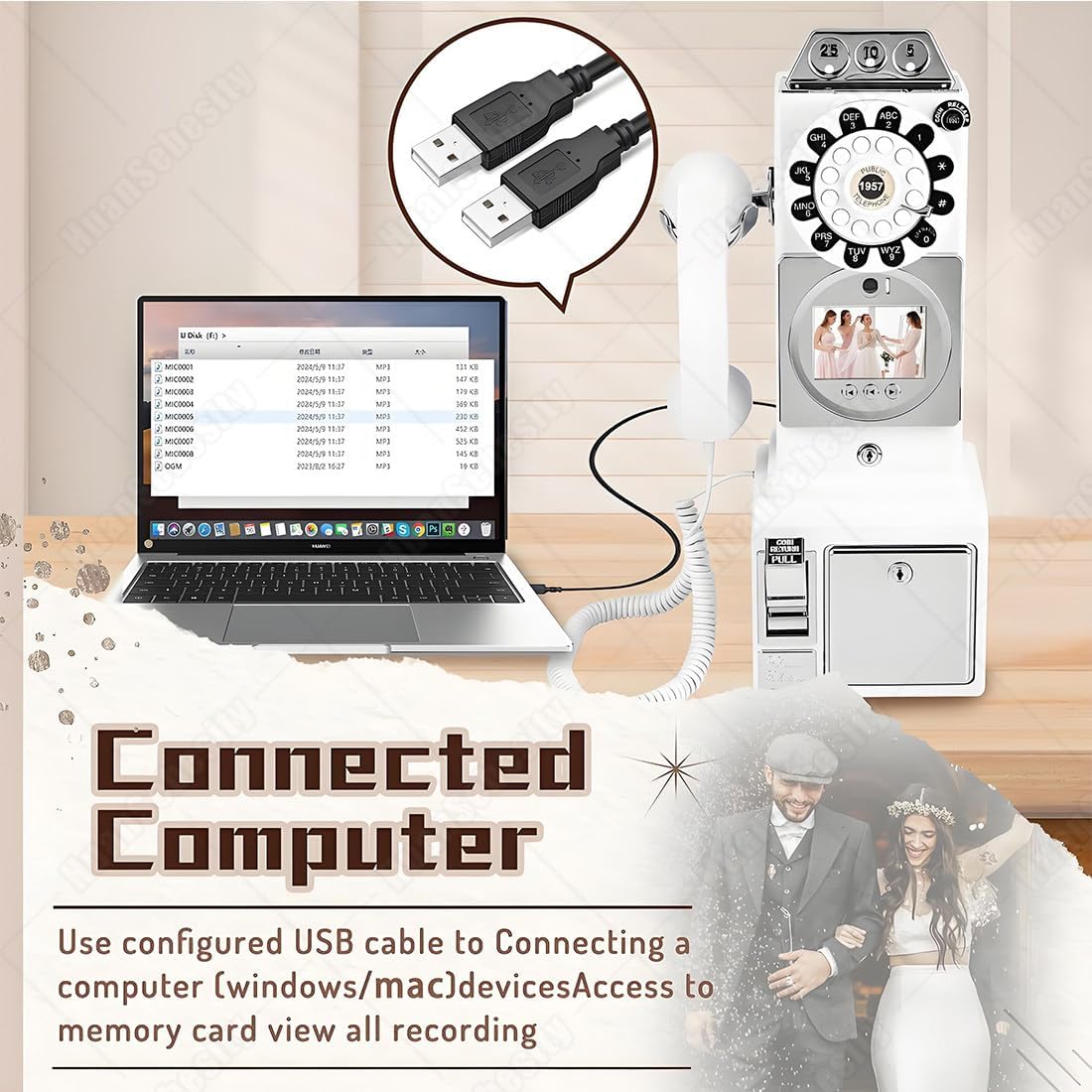 Customized Video Audio Guest Book for Weddings,Birthdays Graduations,Wedding Video Audio Guestbook,Usable for 6-7 Hours,Unique Phone Recording Alternative White