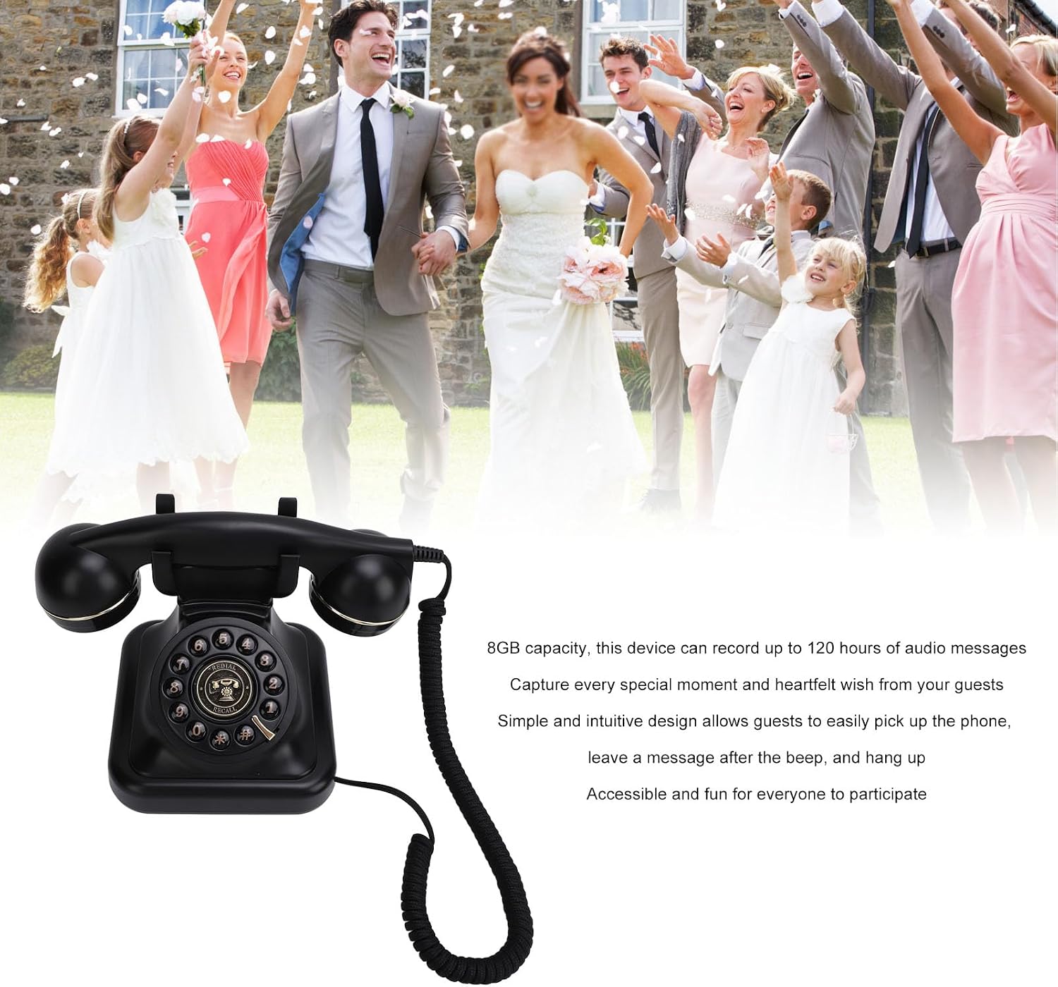 Cryfokt Audio Guest Book, Retro Style 8G Capacity 120 Hours Recording Voice Message Keepsake, with Simple Intuitive Design, for Weddings Parties Funerals Life Celebrations (Black)