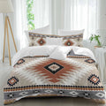 Aztec Southwestern Duvet Cover Set Queen Size 4 Pieces Ethnic Tribal Style Geometric Orange Khaki Bedding Set with Zipper Closure, 1 Comforter Cover 90x92 Inches 1 Flat Sheet & 2 Pillow Cases