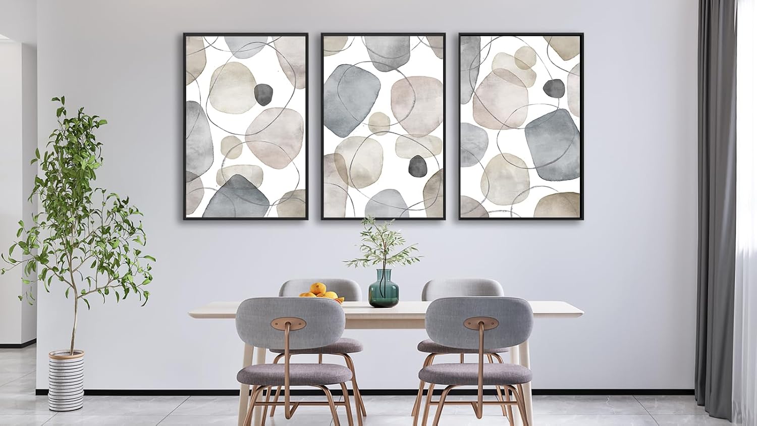 Large Abstract Canvas Wall Art - Geometric Framed Wall Decor Modern Circles and Lines Paintings Light Colors Minimalist Pictures for Living Room Bedroom Office Bathroom 24' X 36' X 3 Panels