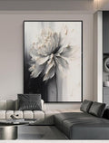 Hand Painted White And Black Flower Canvas Wall Art for Living Room,Large Framed Floral Oil Painting for Bedroom, Modern 3D Floral Artwork Wall Decor for Office Home Decor 28' x 40'