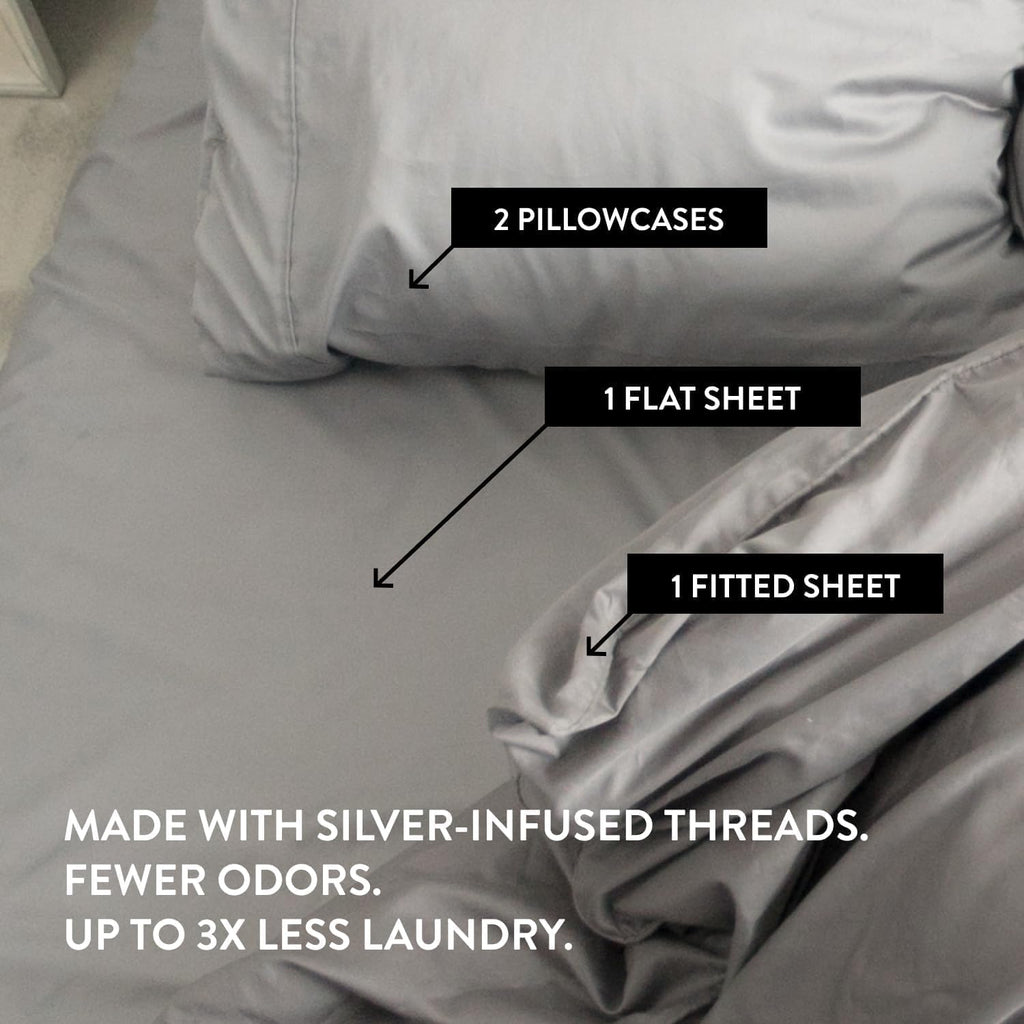 Miracle Made Extra Luxe Soft, Cool-to-the-Touch Cotton Bed Sheet Set, 4-Piece – Silver-Treated, Breathable, Lightweight Bedding – Full Size, Charcoal