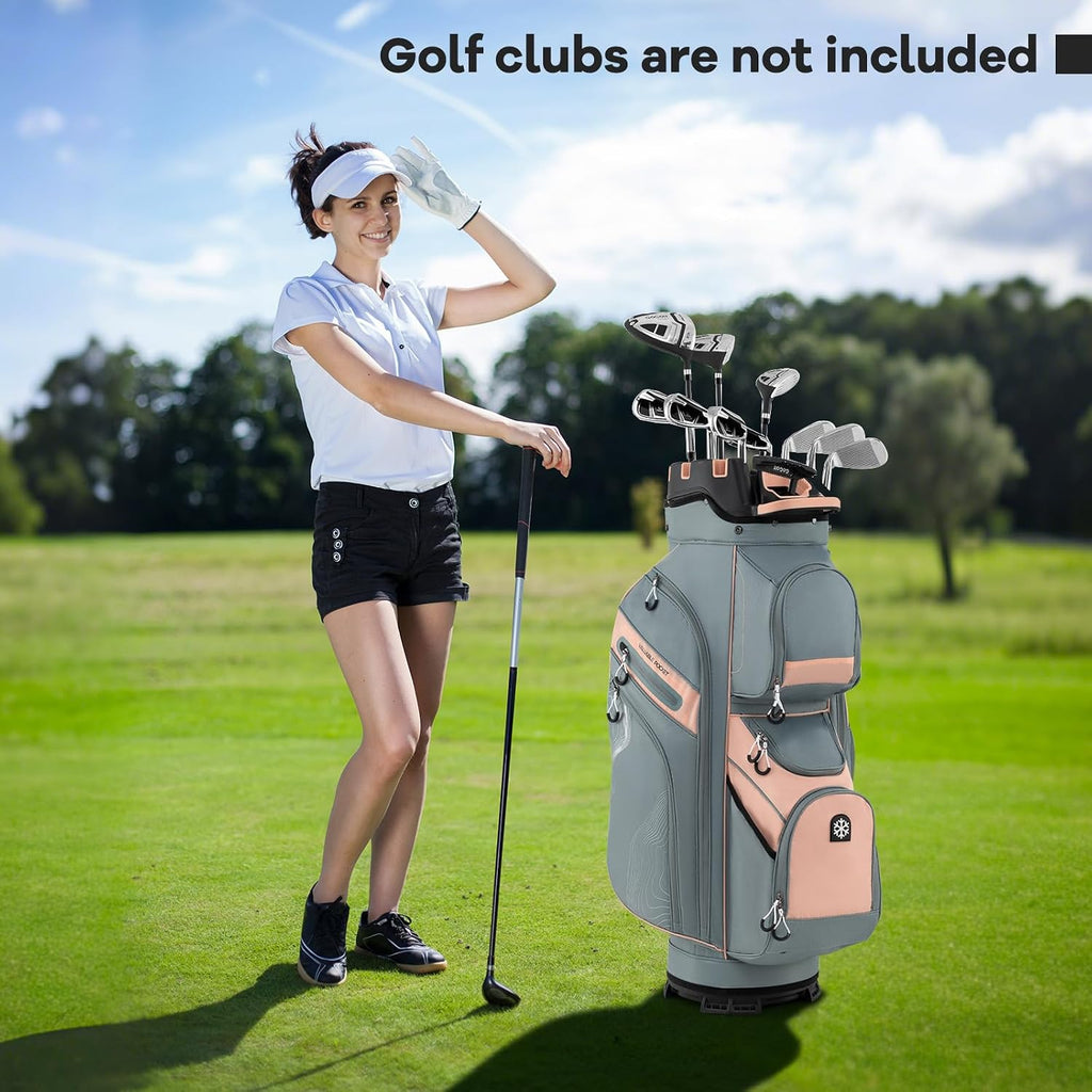 Goplus Lightweight Golf Cart Bag, Molded Lock Top Golf Club Bag w/14-Way Full Length Organizer Dividers, 11 Pockets, Cooler Bag, Straps, Umbrella Holder & Rain Hood for Men Women