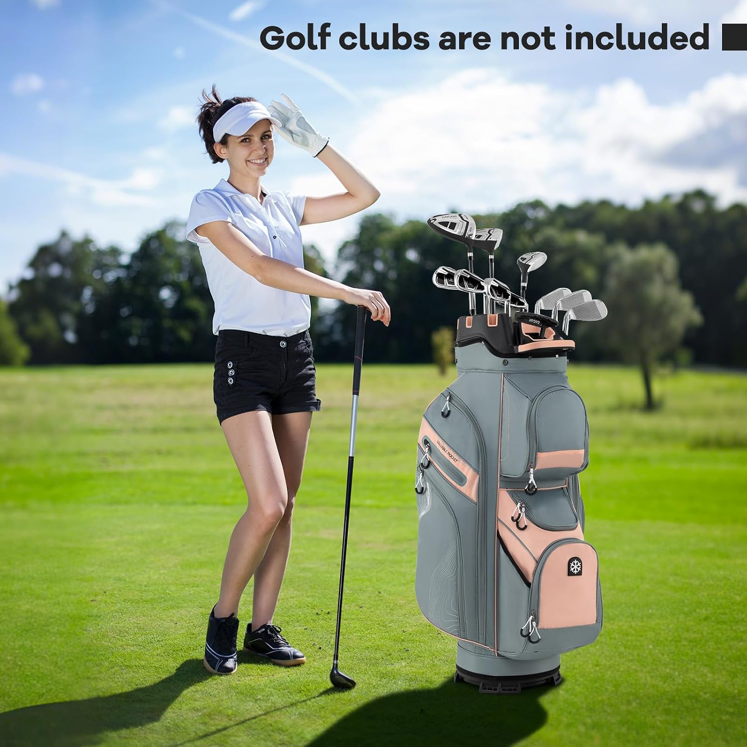 Goplus Lightweight Golf Cart Bag, Molded Lock Top Golf Club Bag w/14-Way Full Length Organizer Dividers, 11 Pockets, Cooler Bag, Straps, Umbrella Holder & Rain Hood for Men Women