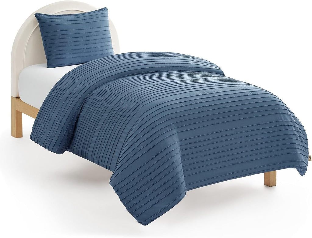 UGG Textured Twin Comforter Set - 2 Piece Striped Bedding Set with Pillow Sham – Luxurious and Cozy Reversible Blue Bed Set for Bedroom & Dorm (Twin/Twin XL)