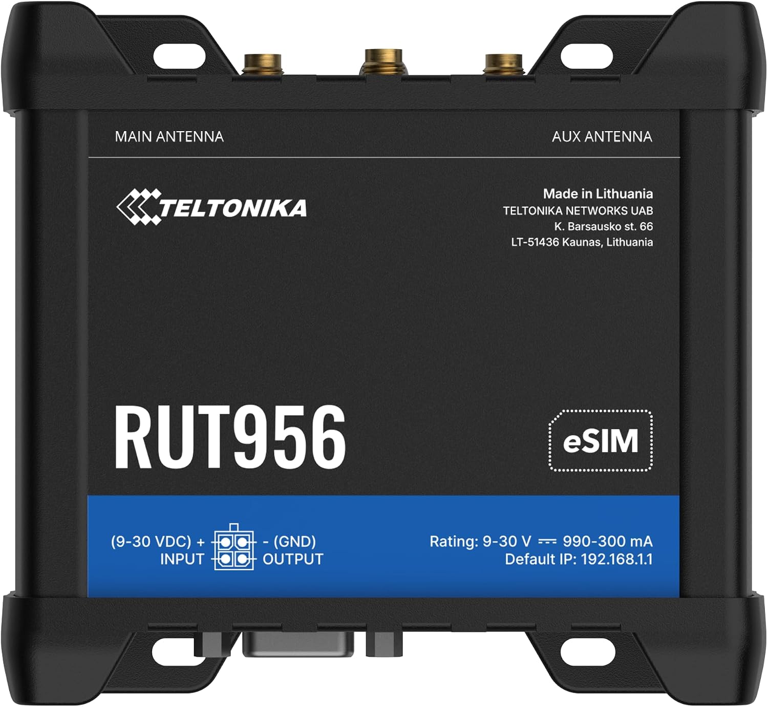 Teltonika RUT956 RUT956A30A00 Industrial 4G LTE Cellular Router, Dual SIM with eSIM, Wi-Fi & Ethernet, RS232/RS485, GNSS, Compatible with AT&T, Verizon & T-Mobile, North America Version