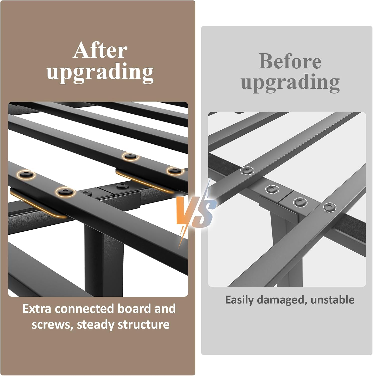 LOEWAY King Size Platform Bed with 2-Tier Storage Headboard, Metal Bed Frame with Charging Station & LED Light, Heavy Duty Metal Slats, No Box Spring Need, Noise Free, Rustic Brown