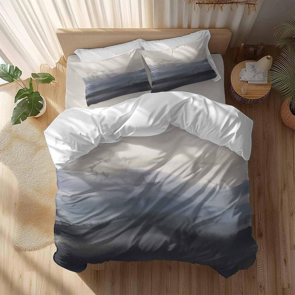 Natural Landscape Duvet Cover Set Queen Size 4 Pieces Pastoral Mountain Country Cloud Field Gradient Color Bedding Set with Zipper Closure,1 Comforter Cover 92x106 Inches 1 Flat Sheet & 2 Pillow Cases