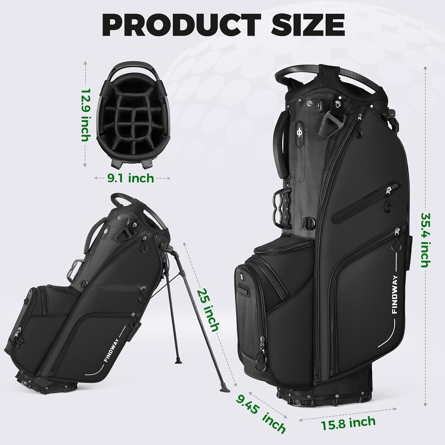 Findway 14 Way Golf Stand Bag, Lightweight Golf Bag with Stand for Men Women, Golf Club Carry Bag with Dual Strap, Rain Cover, Multiple Pockets, Golf Ball Holder
