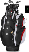 Vancropak Golf Cart Bag, Golf Gifts for Men with 15 Way Divider Top, USB Charging Port, Waterproof Protective Rain Cover, Shoe Compartment, Cooler Pocket, Tracker Slot, Umbrella Holder, Golfer Gifts