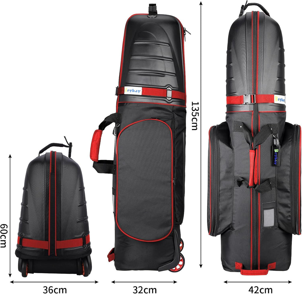 Golf Travel Bags for Airlines with Reinforced Wheels and Hard Case Top, Lightweight and Easy to Maneuver, Excellent Zipper Protect Your Clubs Red