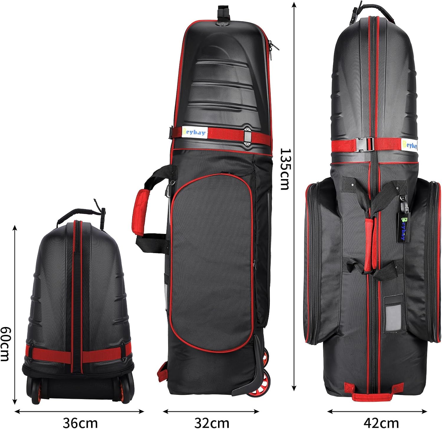 Golf Travel Bags for Airlines with Reinforced Wheels and Hard Case Top, Lightweight and Easy to Maneuver, Excellent Zipper Protect Your Clubs Red