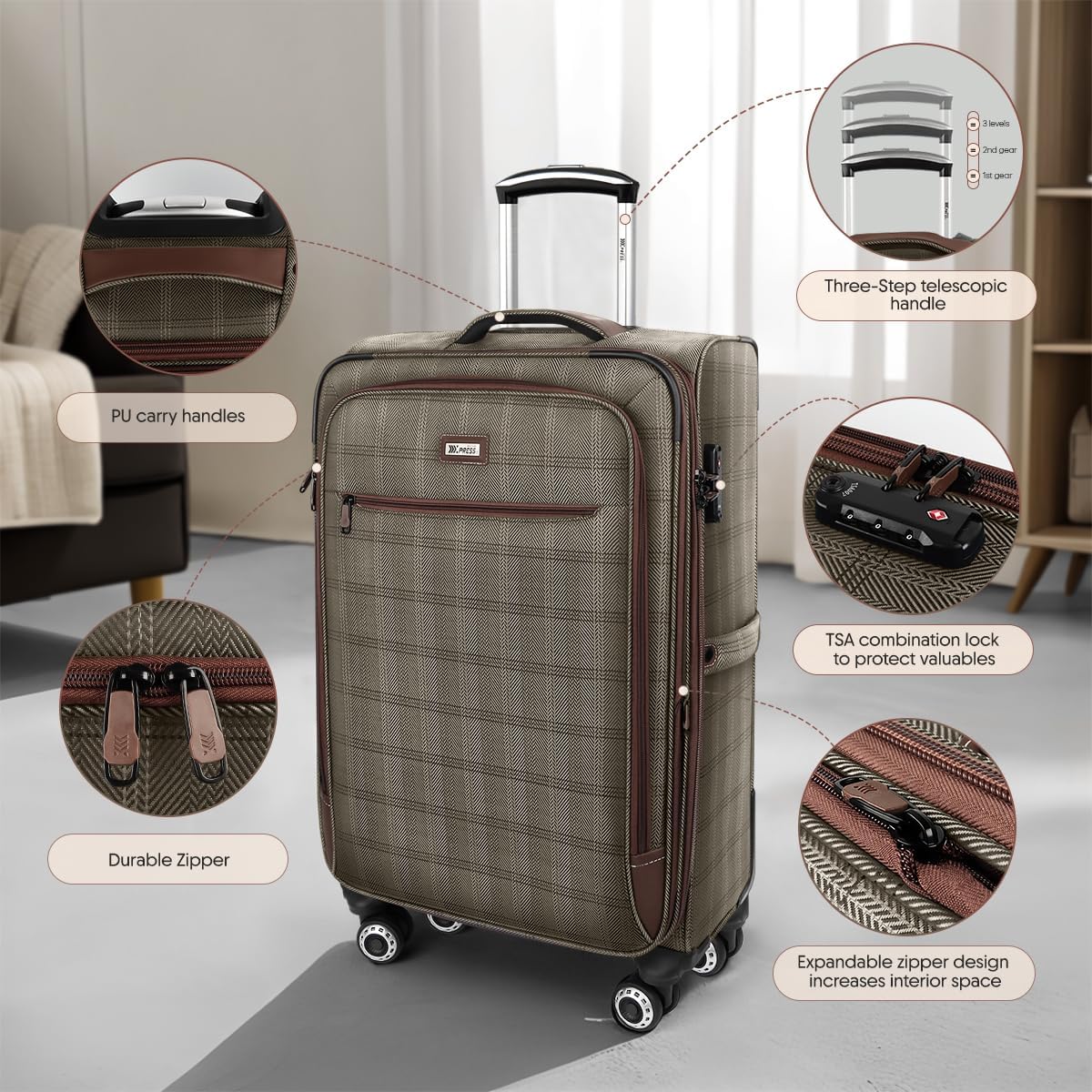 Expandable 20% Luggage-30 inch Luggage with Double Spinner Wheels-Softside Luggage w/TSA LOCK-Travel Luggage for Men Women,30''-COLOR-6