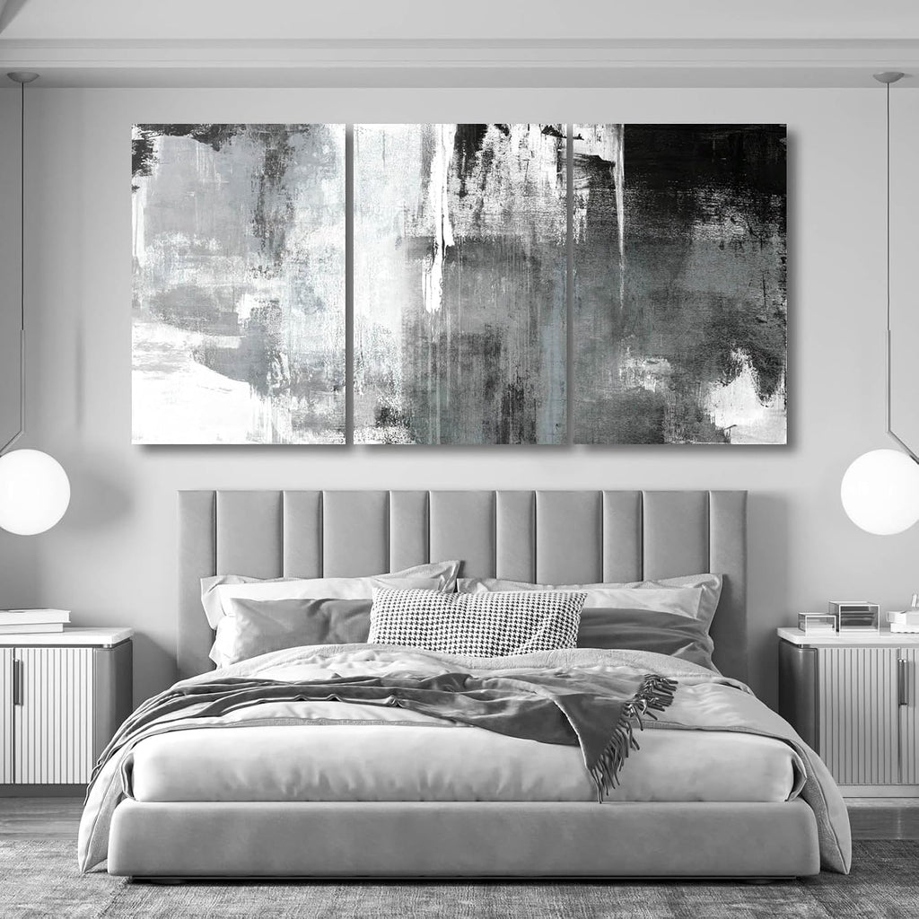 Kureful Extra Large Wall Art for Living Room Black Wall Decor White Wall Decorations Abstract Artwork Oversize Paintings Pictures for Home Office 24'x 36'x 3 Pieces